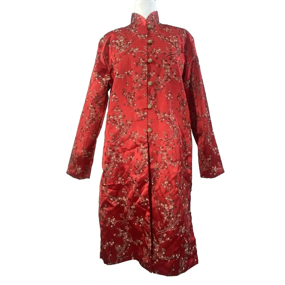 Vintage Ruth Norman NY Womens Jacket Medium Kimono Style Red Floral Made USA‎